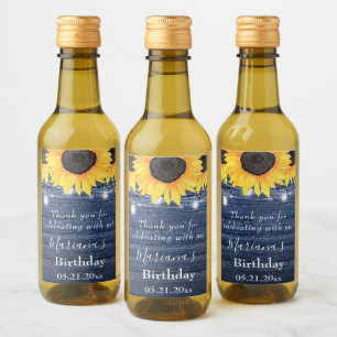 Étiquettes Pour Bouteilles De Vin Tournesols Lumières Bleu Cadeau de Fête d'Annivers