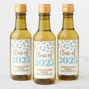 Étiquettes Pour Bouteilles De Vin Turquoise Gold Parties scintillant Classe de 2025 
