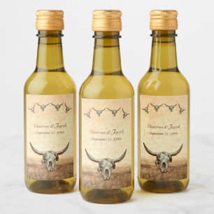 Étiquettes Pour Bouteilles De Vin Western Rustic Mariage Pays Vache Taureau crâne