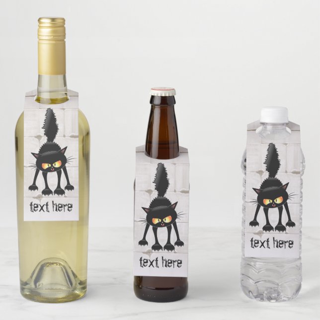 Étiquettes Pour Bouteilles Dessin de Funny Fierce Black Cat (En situation)