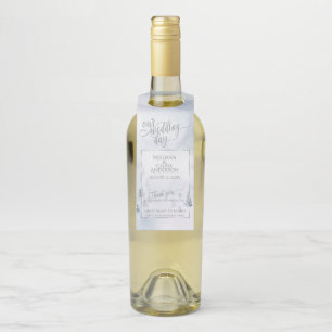 Étiquettes Pour Bouteilles Eau de bière à vin Silver Blue Winter Wonderland