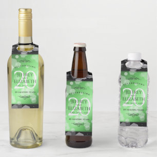 Étiquettes Pour Bouteilles Élégant 20ème anniversaire de mariage Émeraude