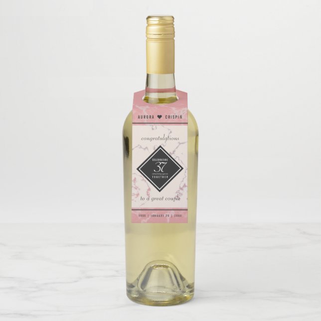 Étiquettes Pour Bouteilles Élégant 37e anniversaire du Mariage Alabaster (Sur bouteille)