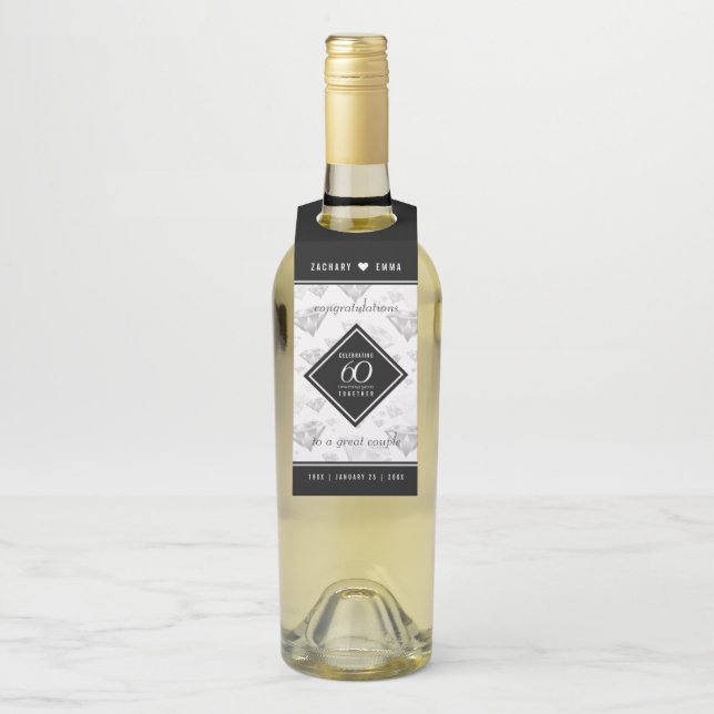 Étiquettes Pour Bouteilles Élégant 60e anniversaire de mariage diamant (Sur bouteille)