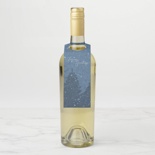 Étiquettes Pour Bouteilles Élégant Entreprise Neige d'hiver Arbres Blue Holid (Sur bouteille)