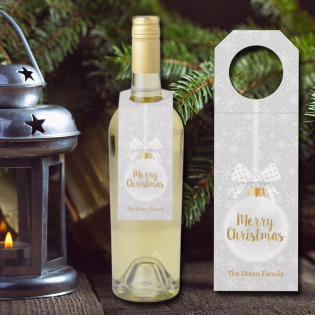 Étiquettes Pour Bouteilles Élégant flocon de neige Ornement blanc Noël (Créateur téléchargé)