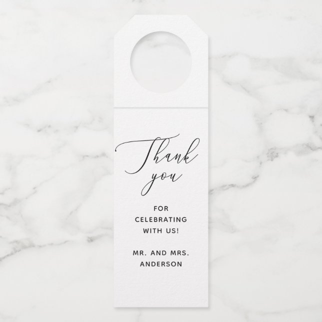 Étiquettes Pour Bouteilles Elegant Minimalist Clean Script Wedding Thank You (Devant)
