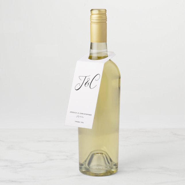 Étiquettes Pour Bouteilles Elegant Minimalist Monogram Initials Wedding (Incliné)