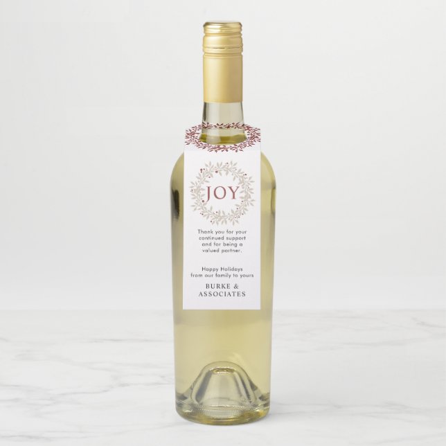 Étiquettes Pour Bouteilles Elégant Moderne Rustique Wreath Joy Holiday Busine (Sur bouteille)
