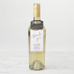 Étiquettes Pour Bouteilles Élégant Remerciement de Mariage Agate Noir Or