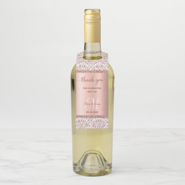 Étiquettes Pour Bouteilles Élégant Rose Parties scintillant or Monogram Maria (Sur bouteille)