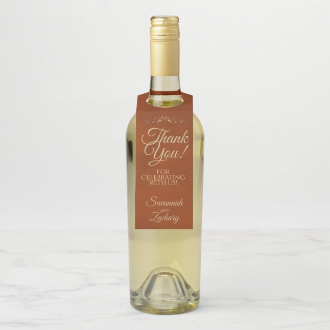 Étiquettes Pour Bouteilles Elégant rouille Orange & Mariage or Merci (Sur bouteille)