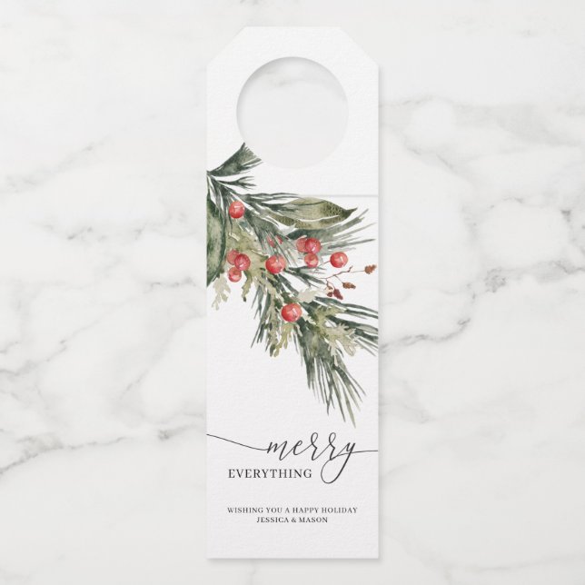 Étiquettes Pour Bouteilles Elégante aquarelle Noël (Devant)