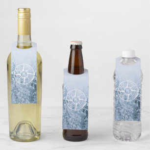 Étiquettes Pour Bouteilles Emblème d'étoile de boussole monogramme hiver forê