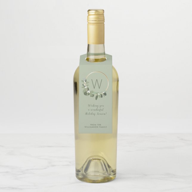 Étiquettes Pour Bouteilles Famille de courbes Monogramme vert personnalisé (Sur bouteille)