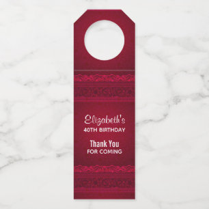 Étiquettes Pour Bouteilles Fancy & Elegant Fond Rouge Stylisé Merci