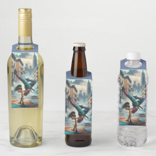 Étiquettes Pour Bouteilles Femmes en action avec silhouette de New York