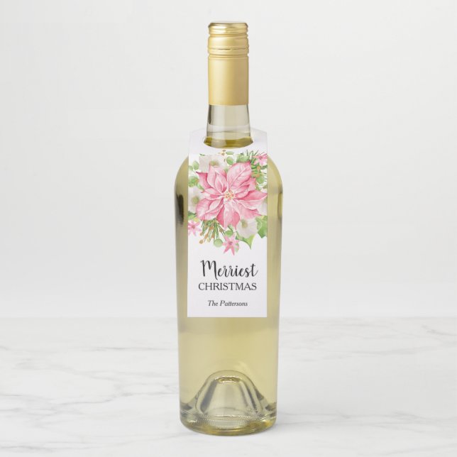 Étiquettes Pour Bouteilles Fête de Noël Floral Poinsettia (Sur bouteille)