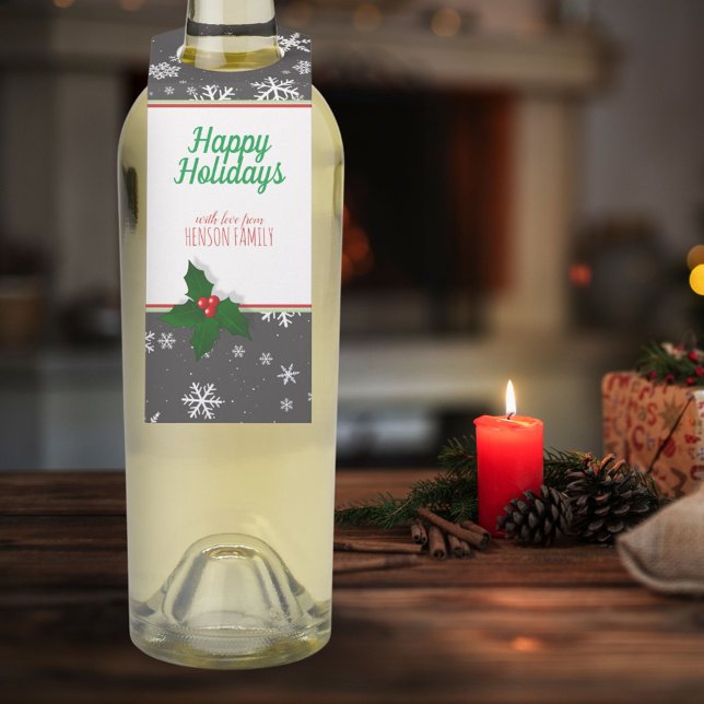 Étiquettes Pour Bouteilles Flammes de neige Holly Tree Berry (Créateur téléchargé)