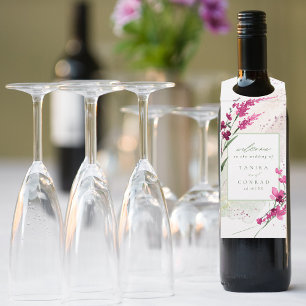 Étiquettes Pour Bouteilles Fleur sauvage Mariage Aquarelle Bienvenue Fuchsa I