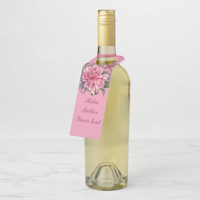Étiquettes Pour Bouteilles Fleurs de Dahlia rose (Incliné)