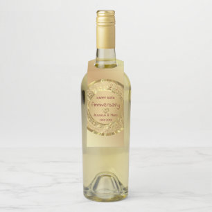 Étiquettes Pour Bouteilles Fleurs en damas doré et cœurs
