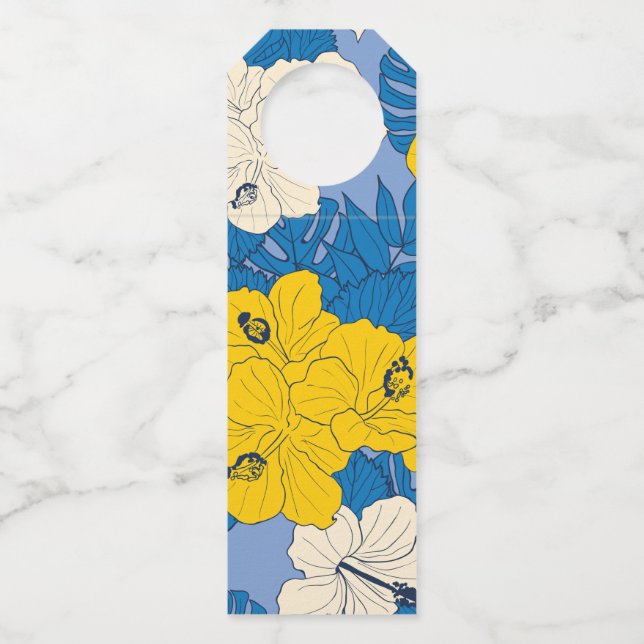 Étiquettes Pour Bouteilles Fleurs et feuilles d'Hibiscus   (Devant)