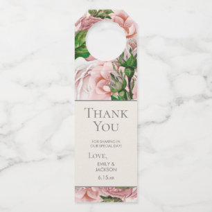 Étiquettes Pour Bouteilles Fleurs vintages rose pâle Mariage botanique