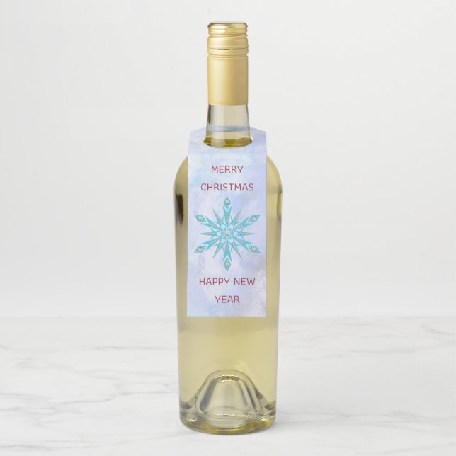 Étiquettes Pour Bouteilles Flocon De Neige Bleu Avec Diamants (Sur bouteille)