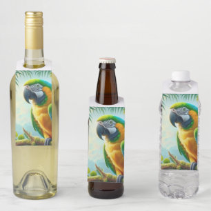 Étiquettes Pour Bouteilles Floral tropical macaw vert