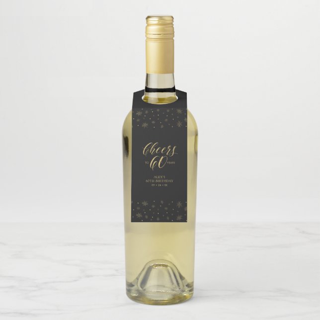 Étiquettes Pour Bouteilles Gold & Black Elegant Script Cheers 60e anniversair (Sur bouteille)