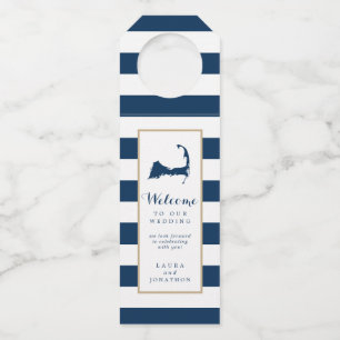 Étiquettes Pour Bouteilles Gold Blue Stripes Cape Cod Mariage Favor Hanger