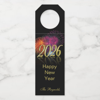 Étiquettes Pour Bouteilles Gold Happy New Year 2026 Fireworks