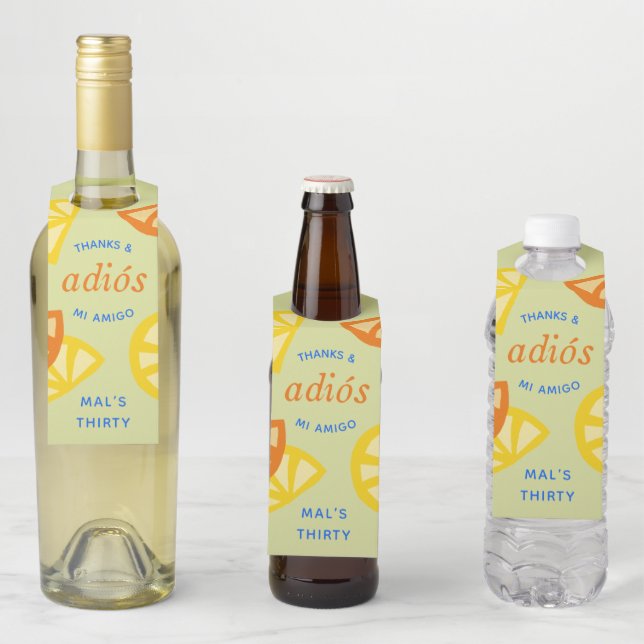 Étiquettes Pour Bouteilles Green 30th Birthday Mexican Adios 20s Favor (En situation)