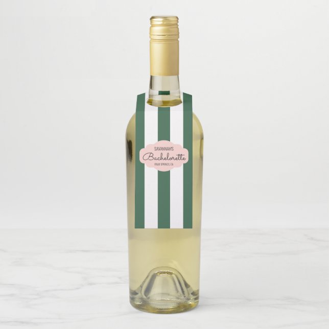 Étiquettes Pour Bouteilles Green Cabana Stripes Bachelorette Party Favoriser (Sur bouteille)