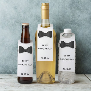 Étiquettes Pour Bouteilles Groomsman Proposition Cravate noire Bouteille Hang