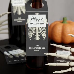 Étiquettes Pour Bouteilles Halloween Party Éffrayant squelette noir et blanc