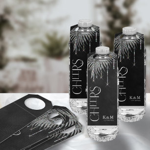 Étiquettes Pour Bouteilles Jewel Palm Leaf Mariage Félicitations Argent ID830