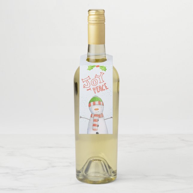 Étiquettes Pour Bouteilles Joie et paix | Joli bonhomme de neige de Noël (Sur bouteille)
