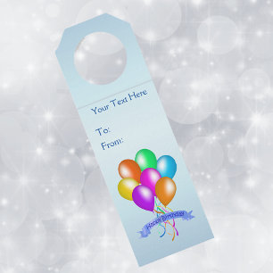 Étiquettes Pour Bouteilles Joyeux Anniversaire Ballons Colorés Fêtards Bleus