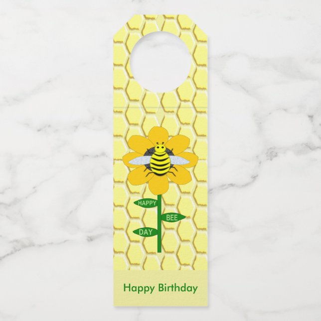 Étiquettes Pour Bouteilles Joyeux Jour des abeilles Anniversaire Bumblebee Pe (Devant)