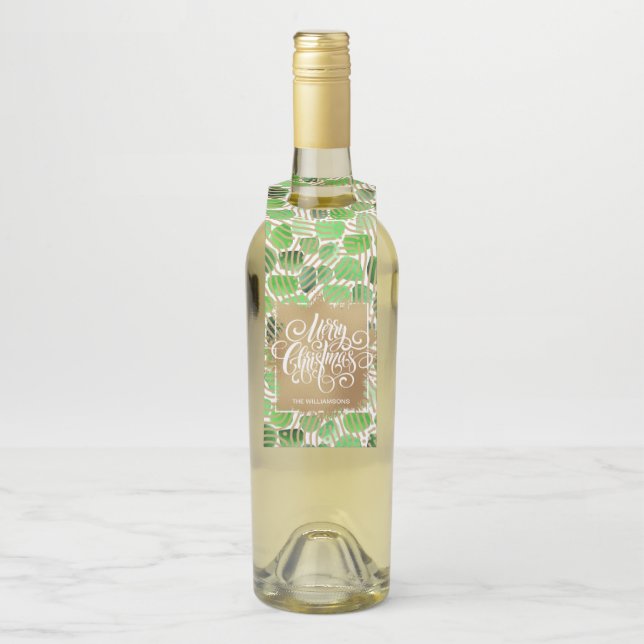 Étiquettes Pour Bouteilles Joyeux Noël or sur Vert (Sur bouteille)