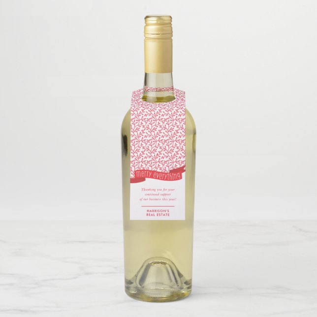 Étiquettes Pour Bouteilles JOYEZ TOUT BANNIER feuillage moderne motif rouge  (Sur bouteille)
