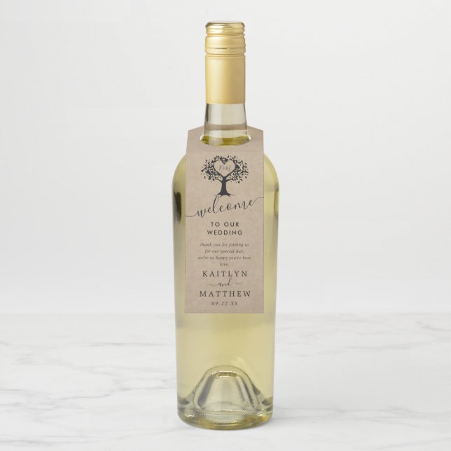 Étiquettes Pour Bouteilles La collection de mariage The Rustic Heart Tree (Sur bouteille)