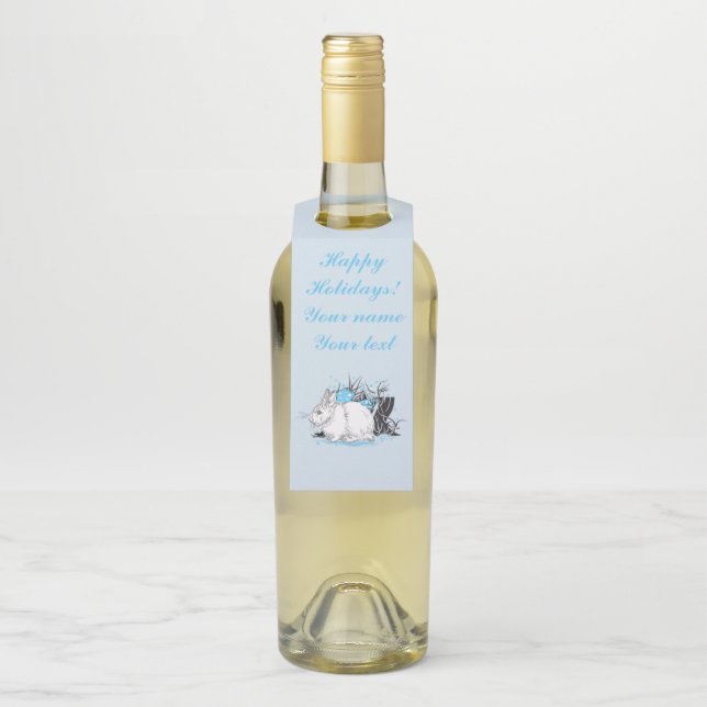 Étiquettes Pour Bouteilles Lapin de Noël blanc (Sur bouteille)