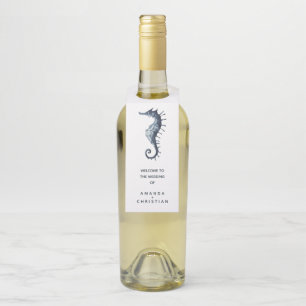 Étiquettes Pour Bouteilles L'Hippocampe Bleu   BIENVENUE AUX INVITÉS DU MARIA