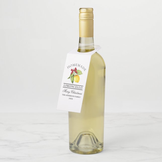 Étiquettes Pour Bouteilles Limoncello Maison Peint à l'Aquarelle Noël Citron (Incliné)