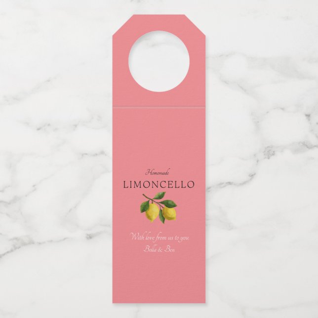 Étiquettes Pour Bouteilles Limoncello Mariage Moderne Rose Citron (Devant)