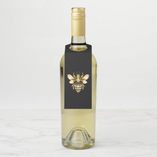 Étiquettes Pour Bouteilles Logo Faux Gold Foil Bee Polygonal sur Noir