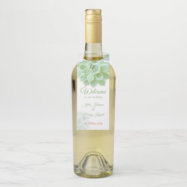 Étiquettes Pour Bouteilles Magnifique mariage de succulentes sauge (Sur bouteille)